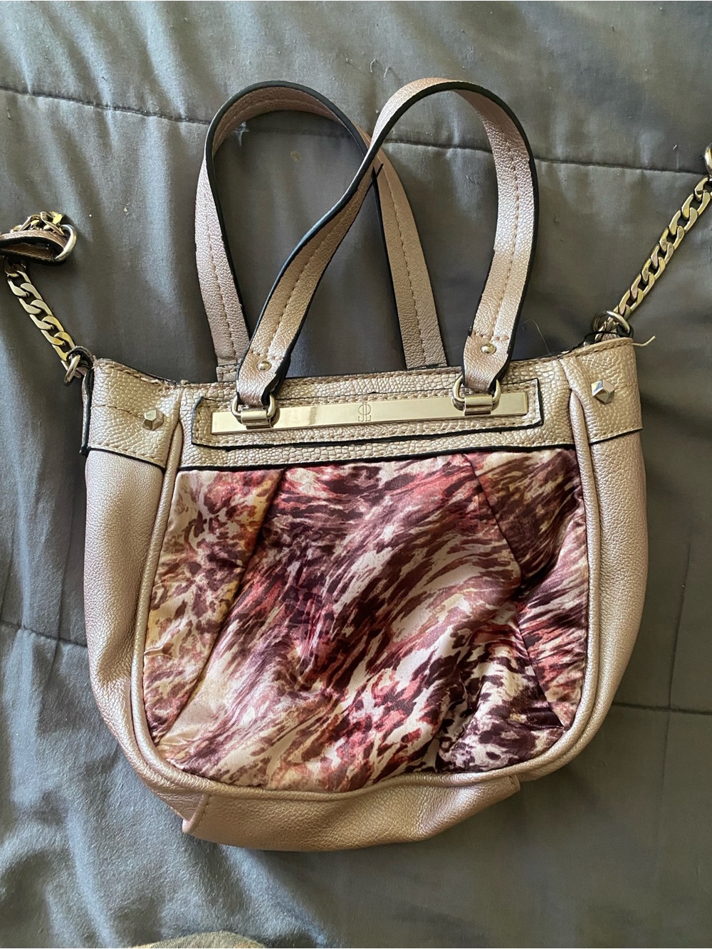 Neutral Taupe Satchel with Pink Patterned Front Panel by JLO